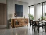 Credenza in Legno Massiccio Rigenerato con ante in vetro