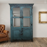 Vetrina Artigianale "Azure Antique" in Legno Massello