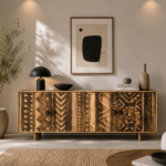 Credenza Artigianale "Tribal Chevron" - Legno Massello con Intagli Geometrici