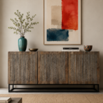 Credenza Artigianale "Monolite" - Legno Massello e Intarsi in Marmo Grigio