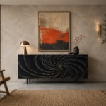 Credenza Artigianale "Vortex" - Legno Scolpito a Mano con Dettagli Oro