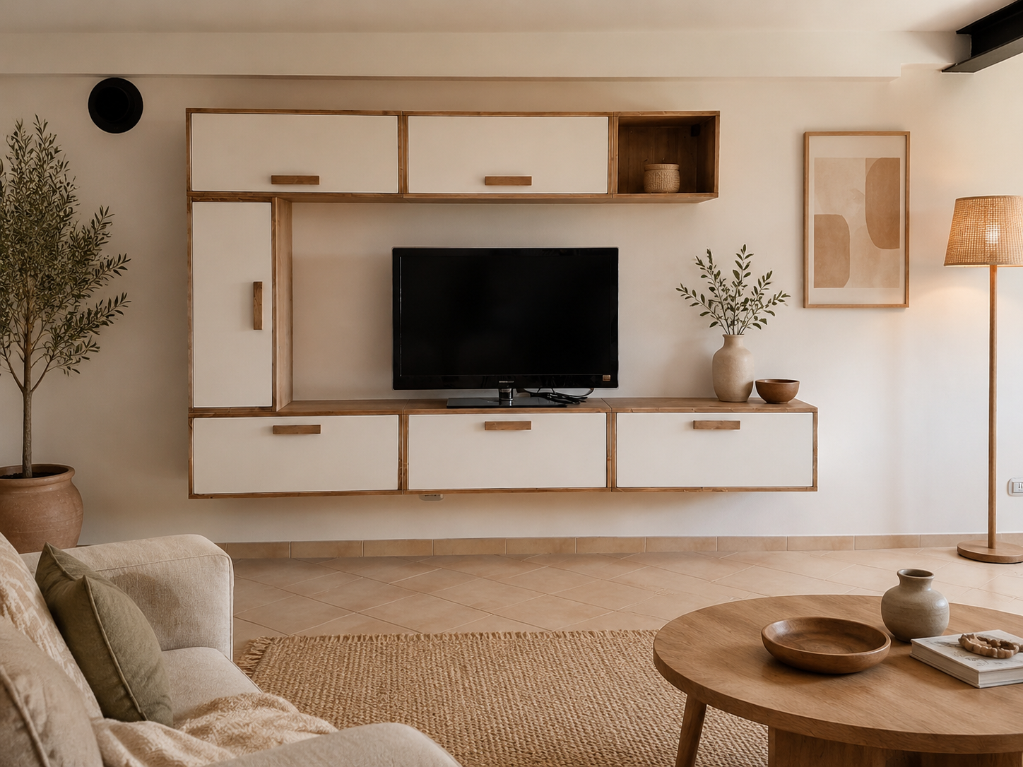 PORTA TV Mobile TV Sospeso Artigianale - "Minimal Wood" - immagine 1